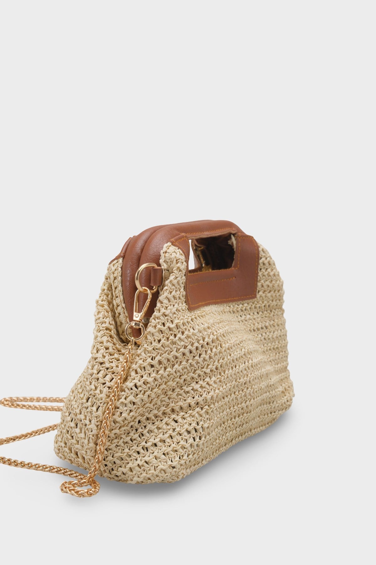 Capone Positano Raffia Look Chain Strap Women Beige Bag