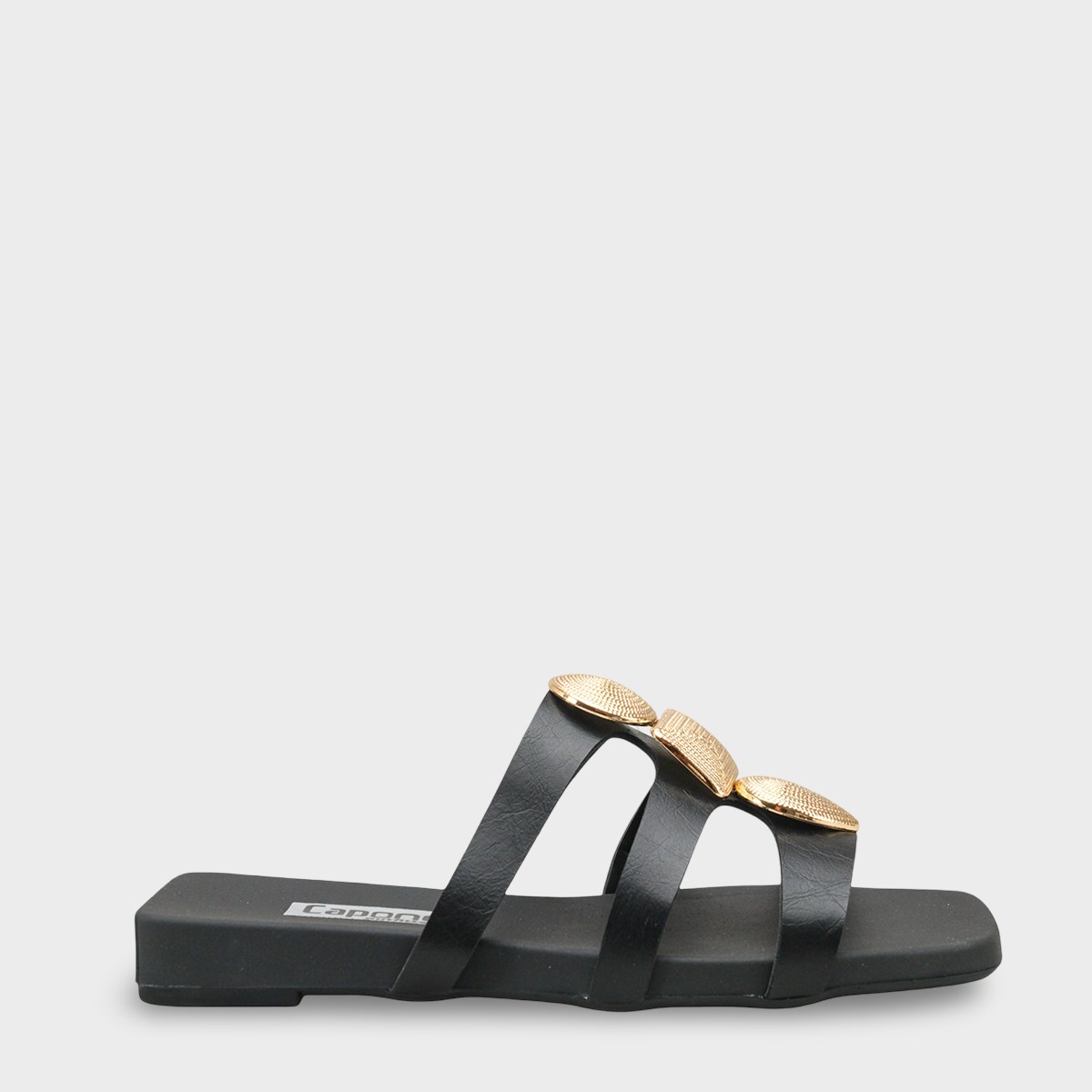 Capone Rebekah Blunt Toe Metal Accessory Short Heeled Comfort Women Black Sandals