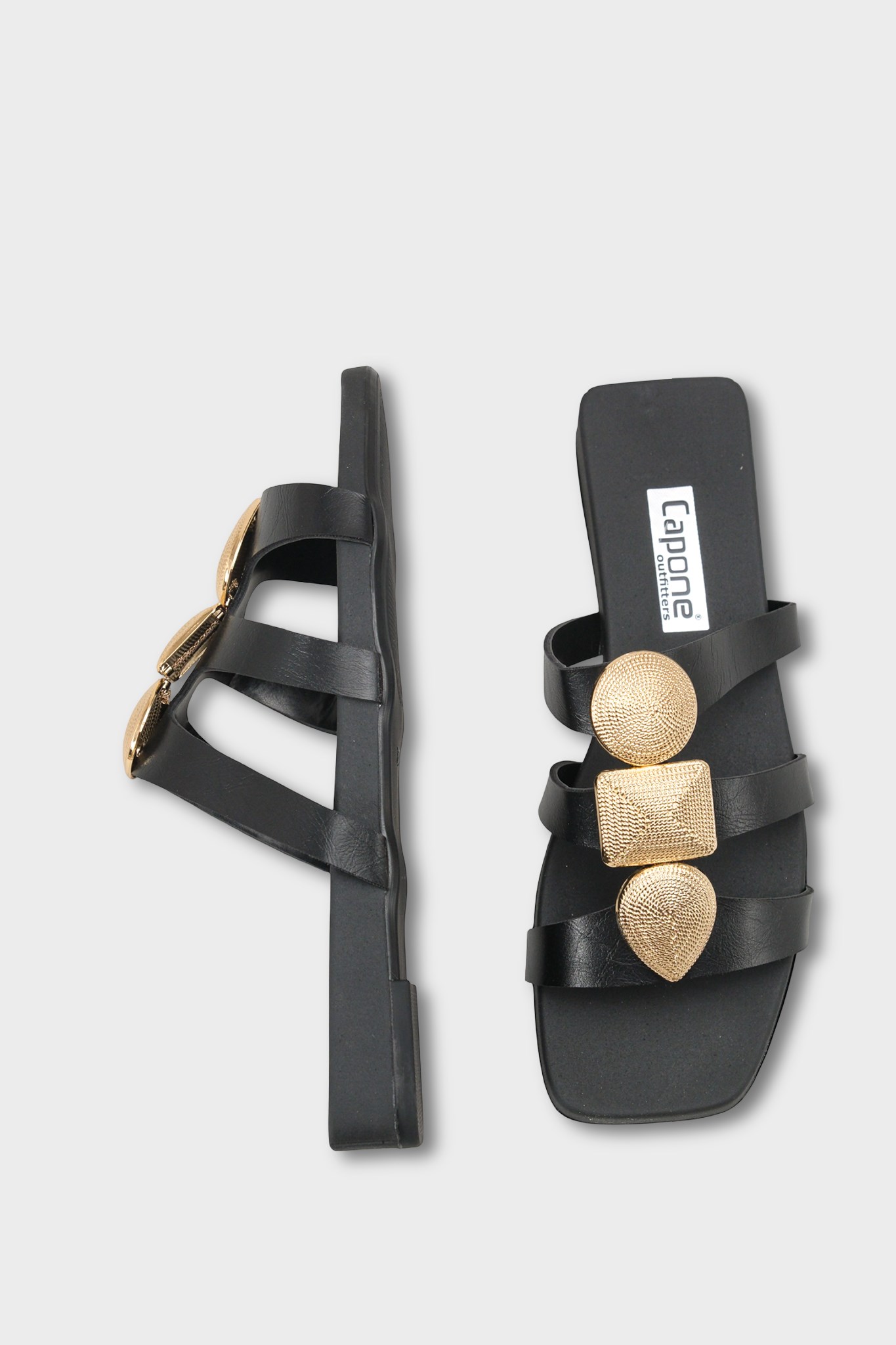 Capone Rebekah Blunt Toe Metal Accessory Short Heeled Comfort Women Black Sandals
