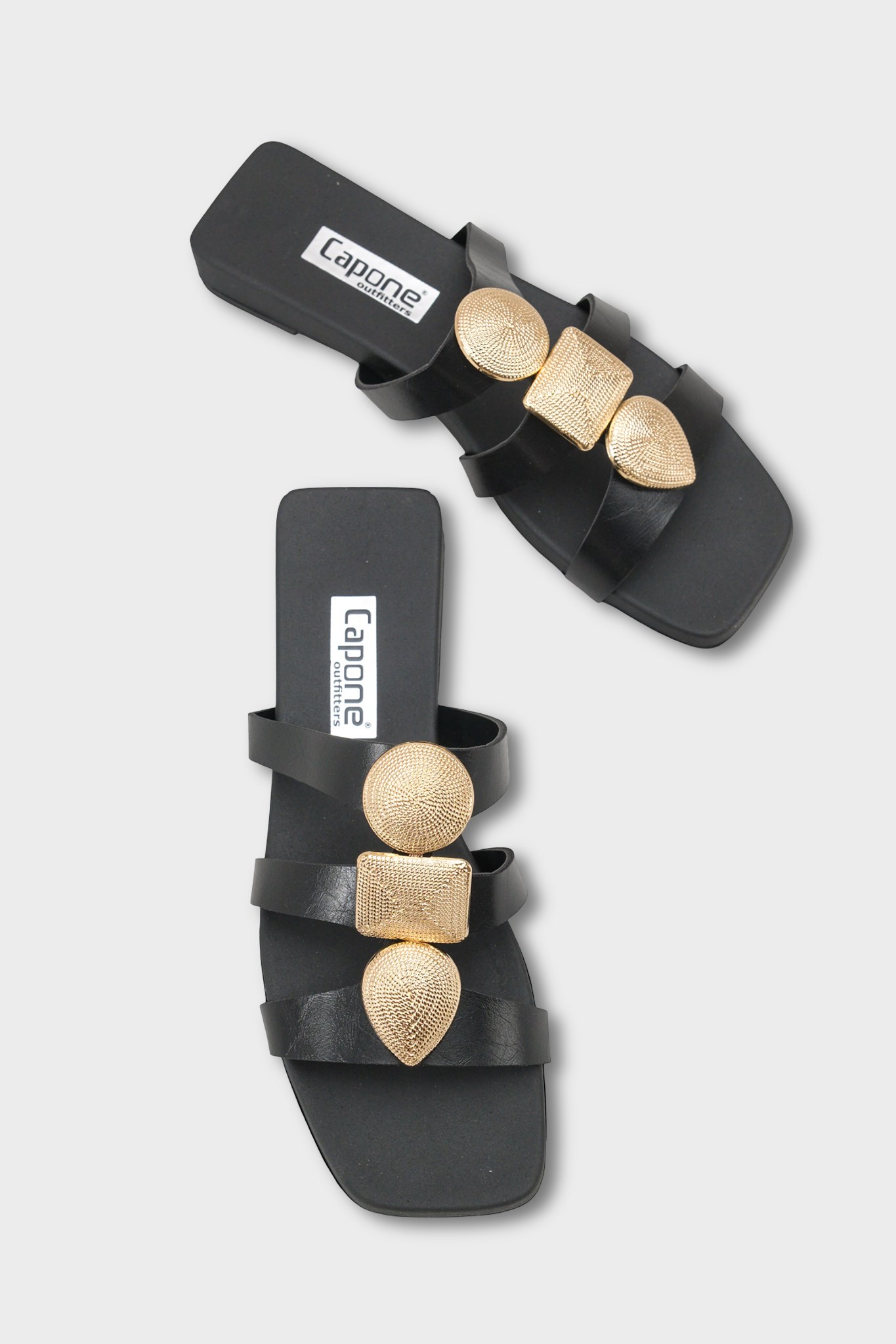 Capone Rebekah Blunt Toe Metal Accessory Short Heeled Comfort Women Black Sandals