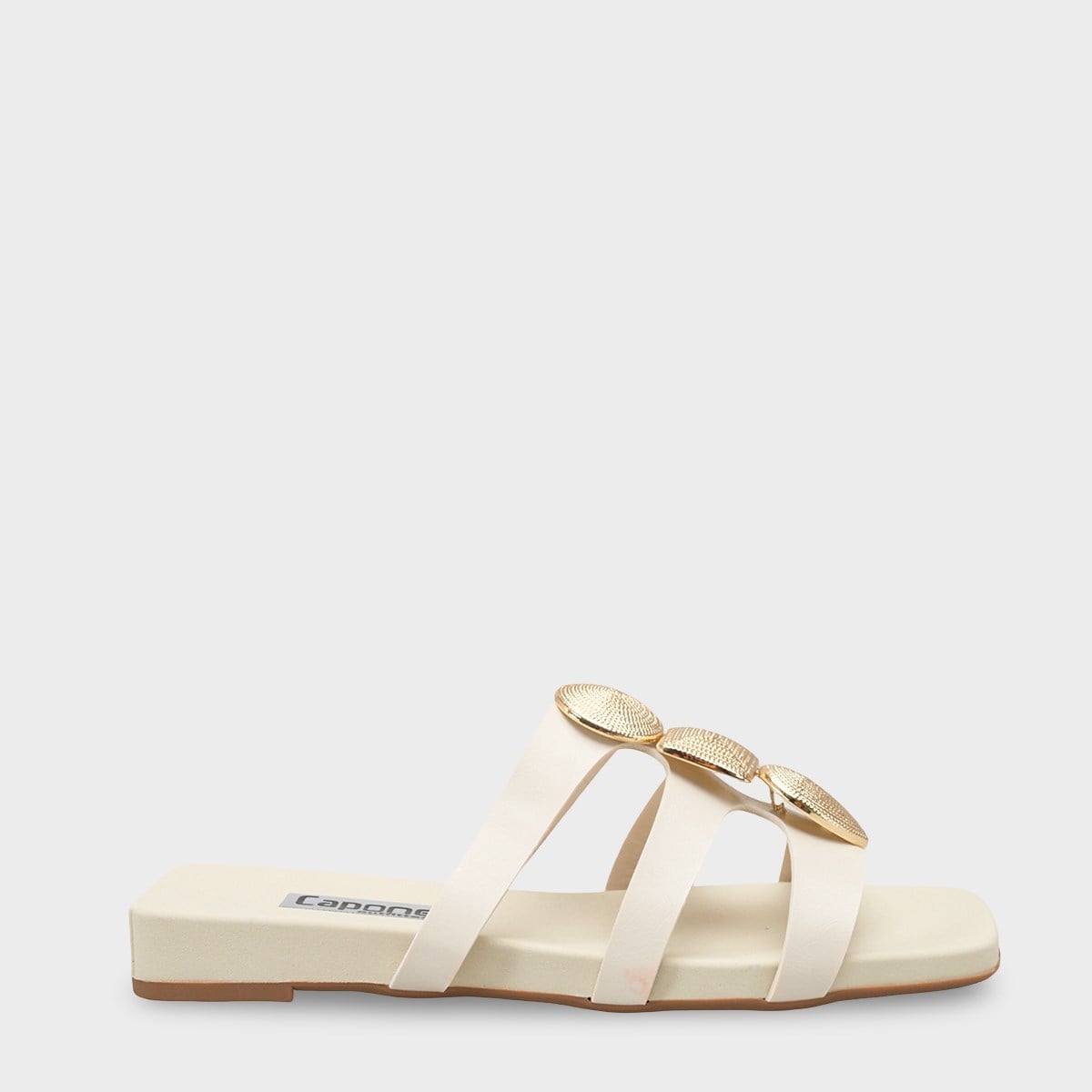 Capone Rebekah Blunt Toe Metal Accessory Short Heeled Comfort Women Beige Sandals