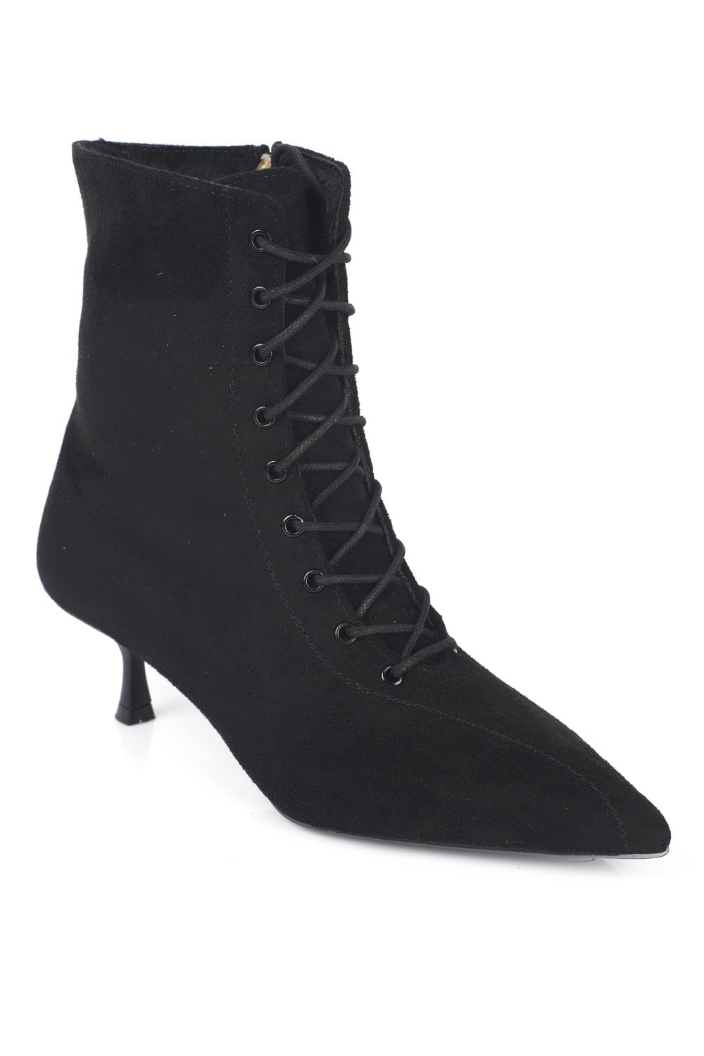 Capone Rhea Suede Look Pointed Toe Lace-Up Elegant Women Sued Black Boot