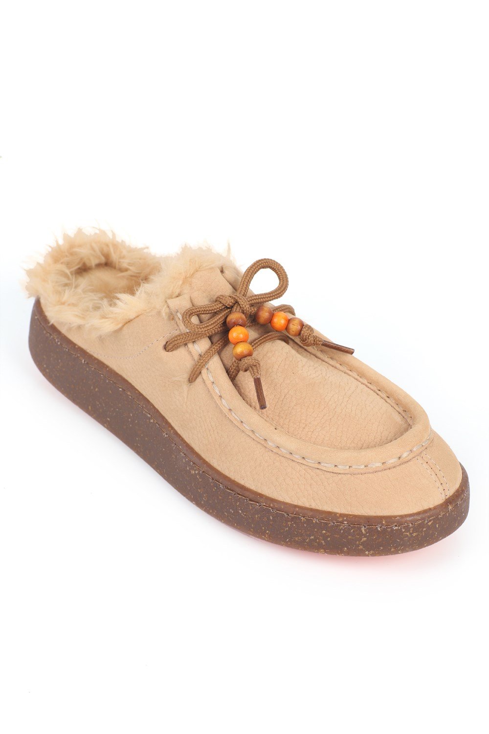 Capone Roslyn Genuine Nubuck Leather Comfort Wooden Accessory Closed Toe Women Beige Sandal