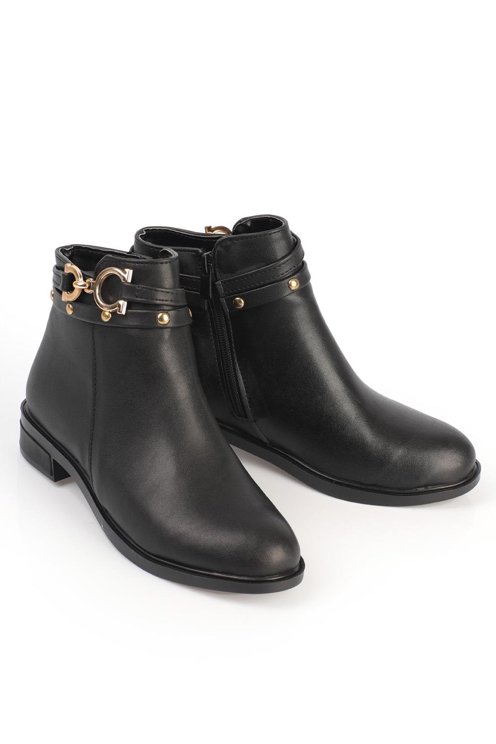 Capone Round Toe Ankle Height Side Metal Accessory Woman Boots