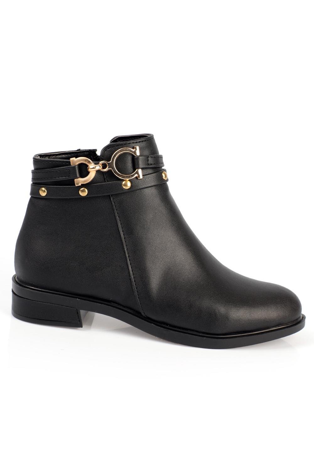 Capone Round Toe Ankle Height Side Metal Accessory Woman Boots
