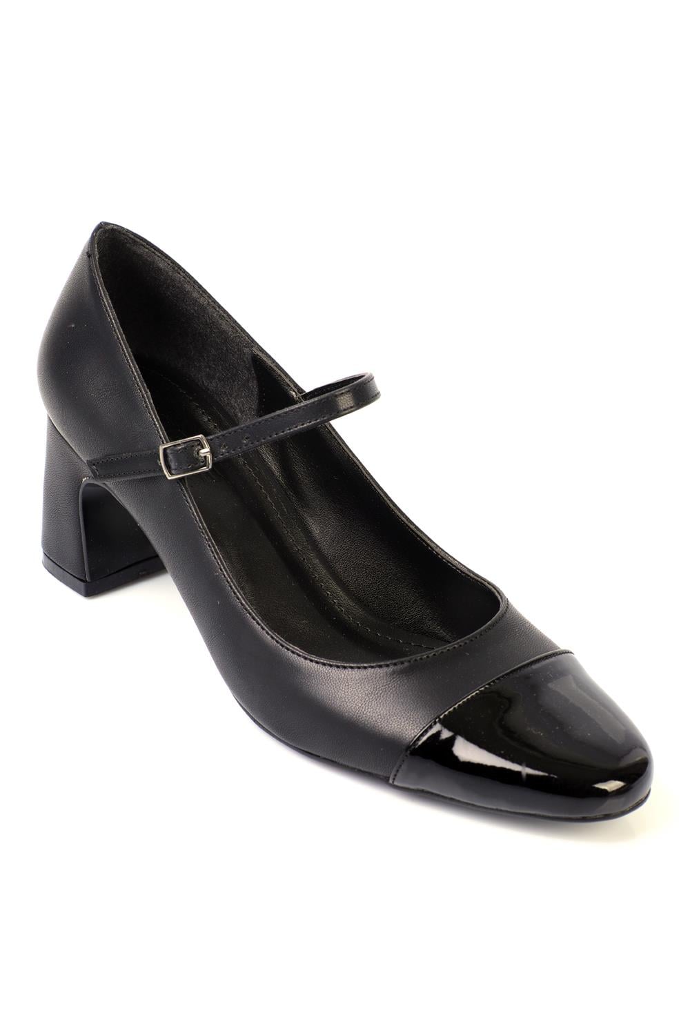 Capone Round-Toe Buckled Mid-Heeled Women Black Shoes