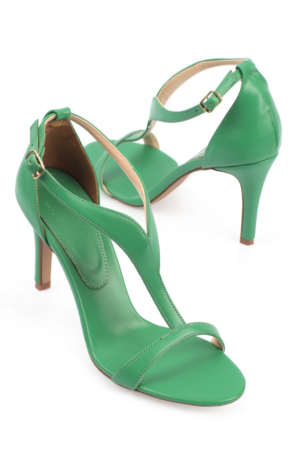 Capone Round Toe High Heel T Strap Mat Patent Leather Women Green
