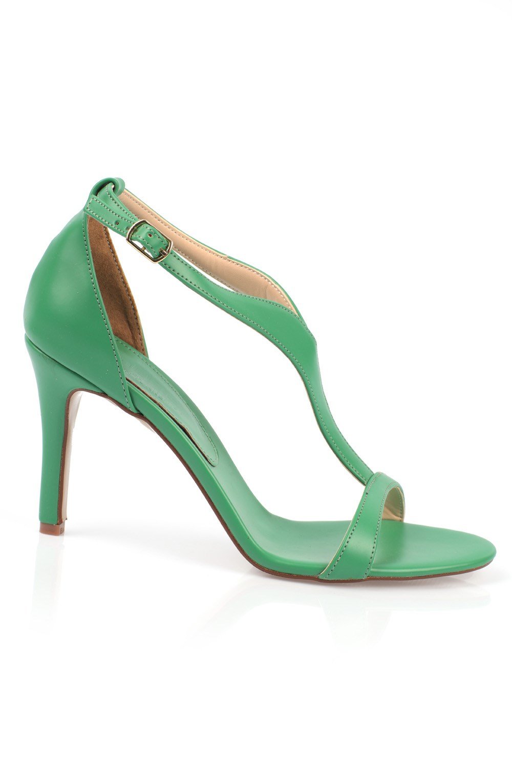 Capone Round Toe High Heel T Strap Mat Patent Leather Women Green
