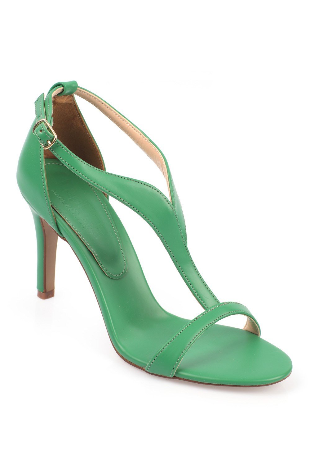 Capone Round Toe High Heel T Strap Mat Patent Leather Women Green