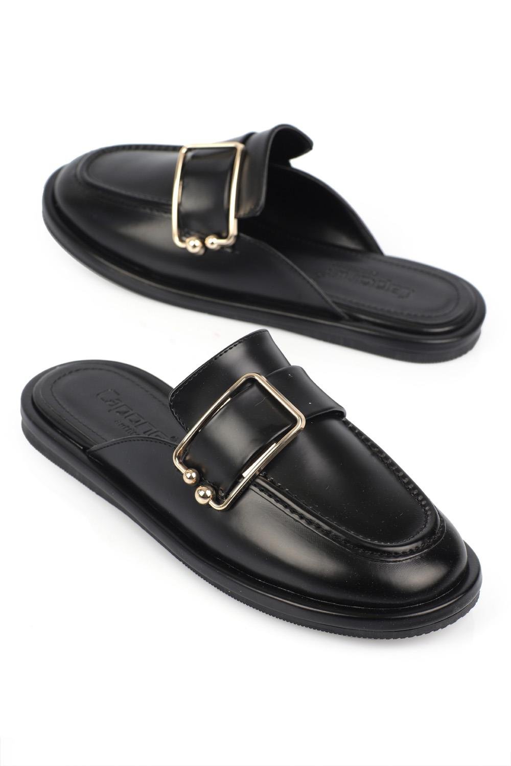 Capone Round Toe Metal Rectangle Bouckle Woman Mules