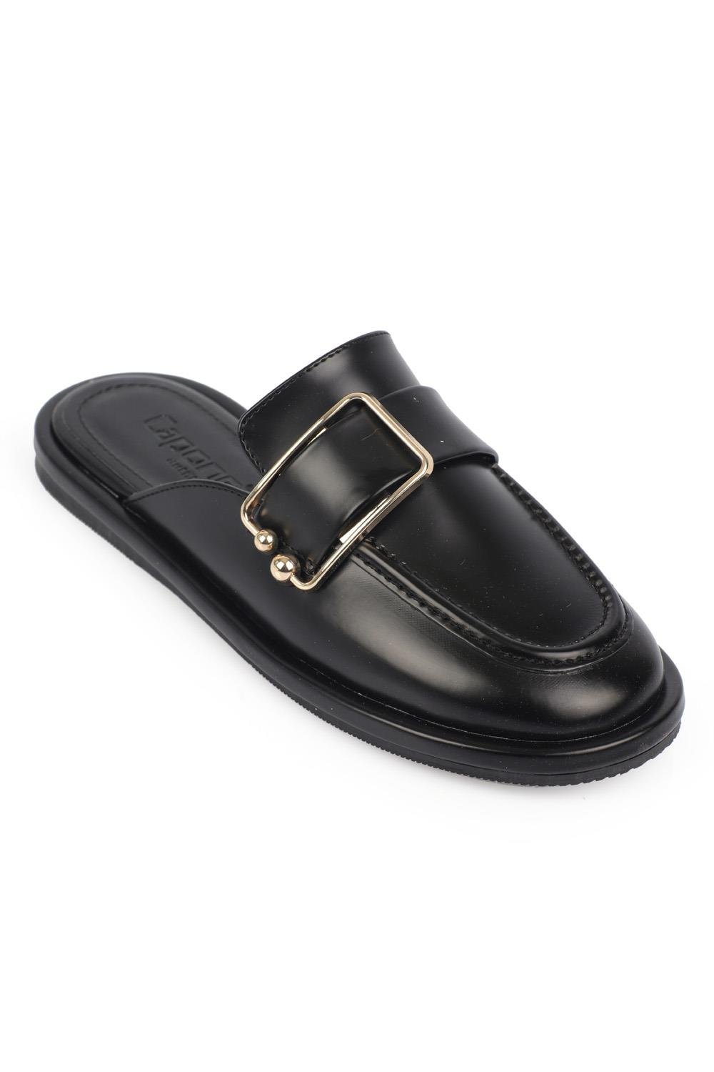Capone Round Toe Metal Rectangle Bouckle Woman Mules