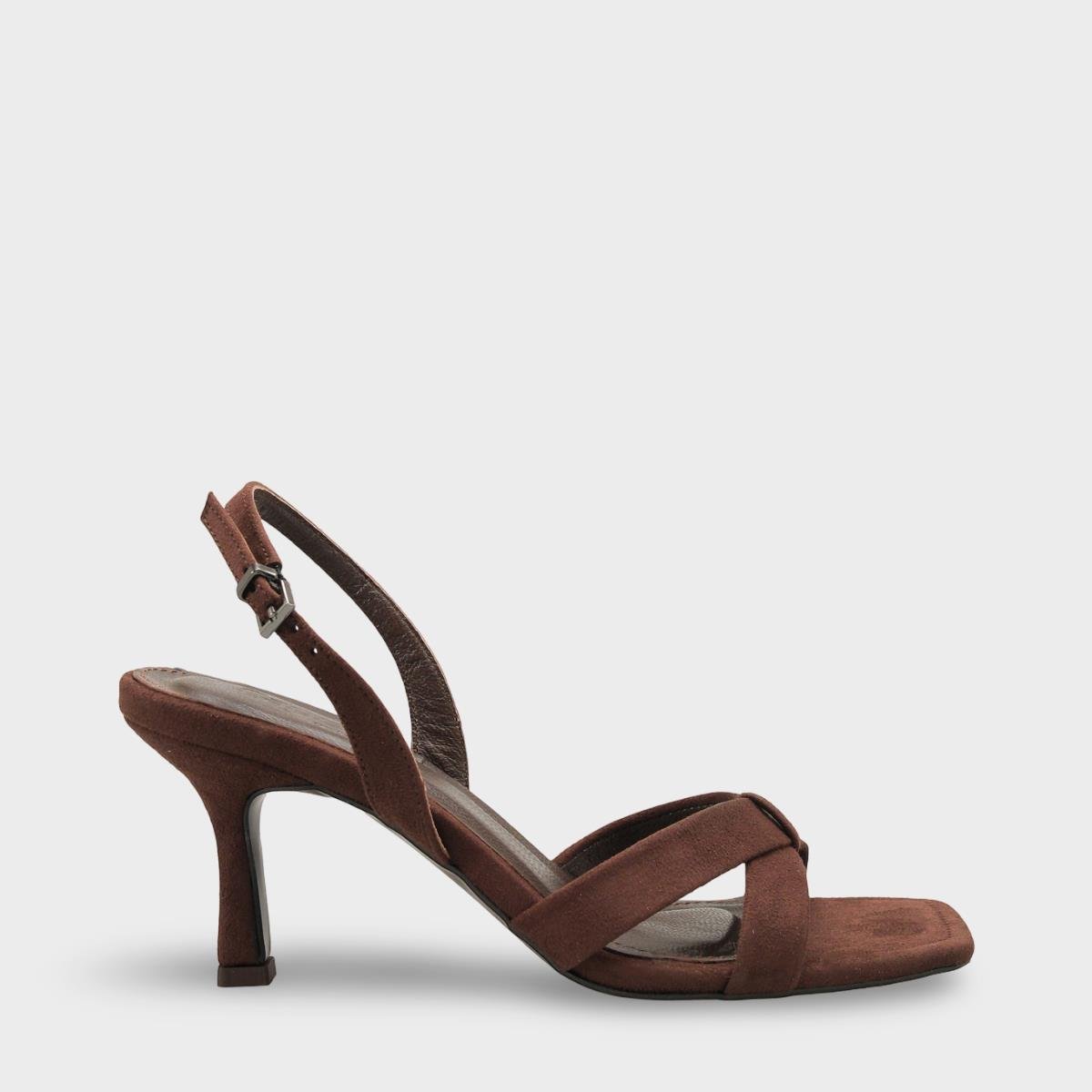 Capone Roxana Genuine Leather Lined Square Toe Cross Strap Mid Heel Suede Look Elegant Women Sued Brown Shoe