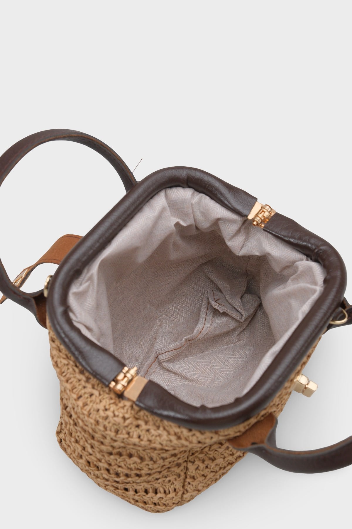 Capone Saint Tropez Raffia Look Lock Detail Women Mink Bag