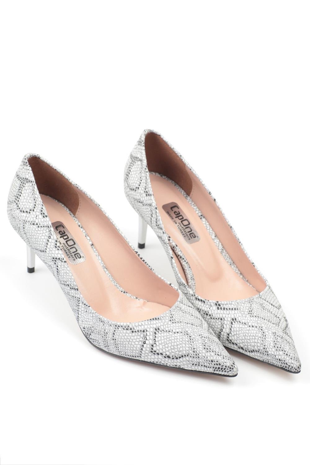 Capone Scarlet Pointed Toe Mid Heel Women Silver Stiletto