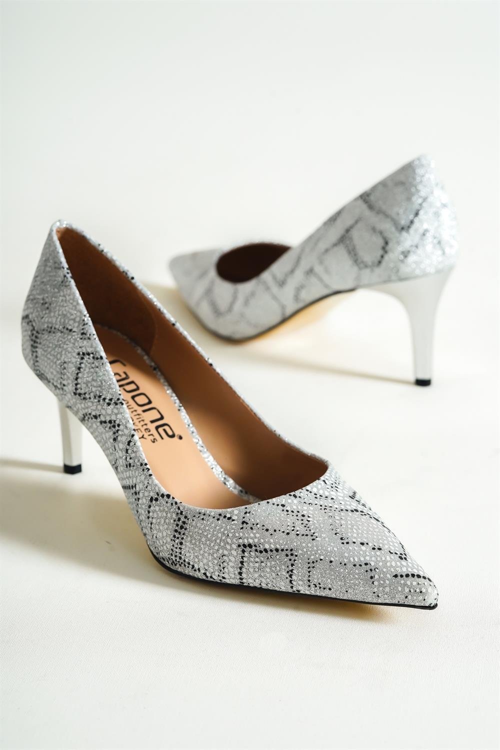 Capone Scarlet Pointed Toe Mid Heel Women Silver Stiletto
