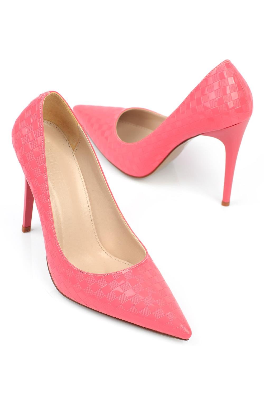 Capone Selva Pointed Toe Pyramid Pattern Patent Leather High Heel Stiletto