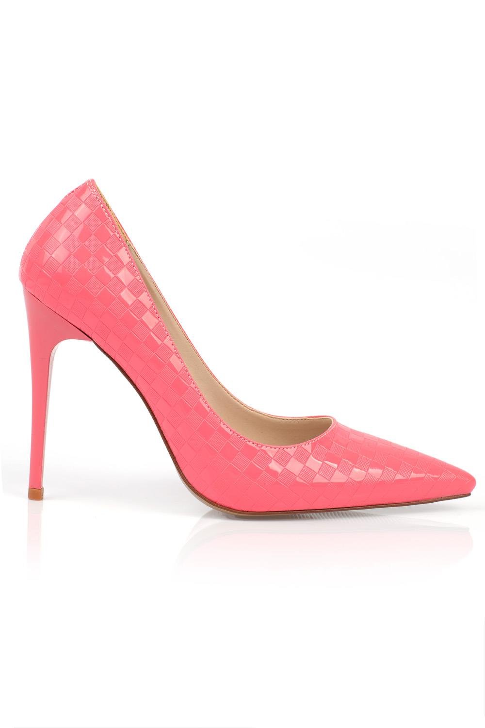 Capone Selva Pointed Toe Pyramid Pattern Patent Leather High Heel Stiletto