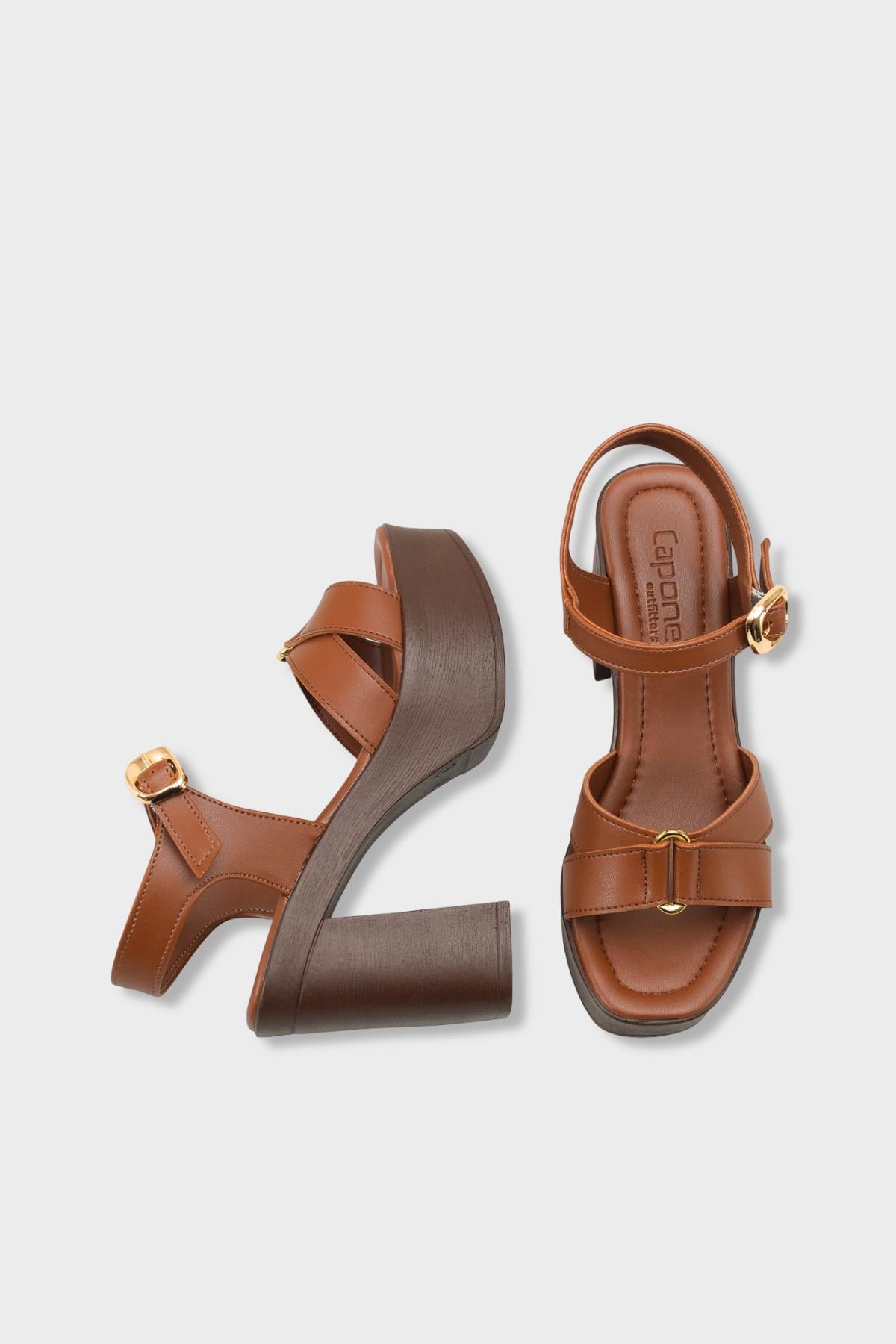 Capone Sheilah Platform Cross Band Ankle Strap Women Brown Sandal