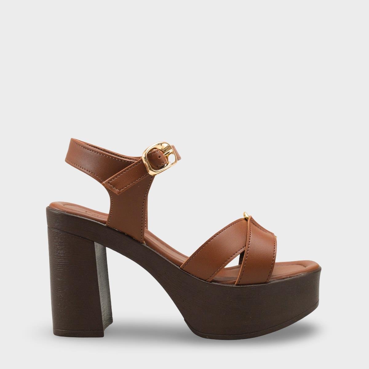 Capone Sheilah Platform Cross Band Ankle Strap Women Brown Sandal