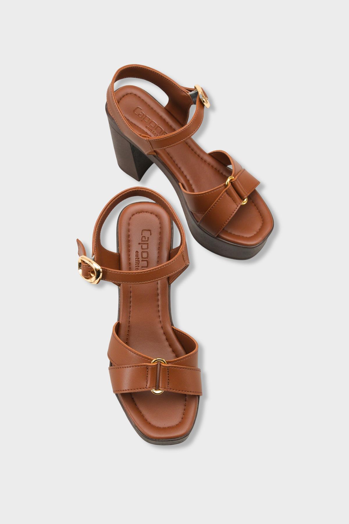 Capone Sheilah Platform Cross Band Ankle Strap Women Brown Sandal