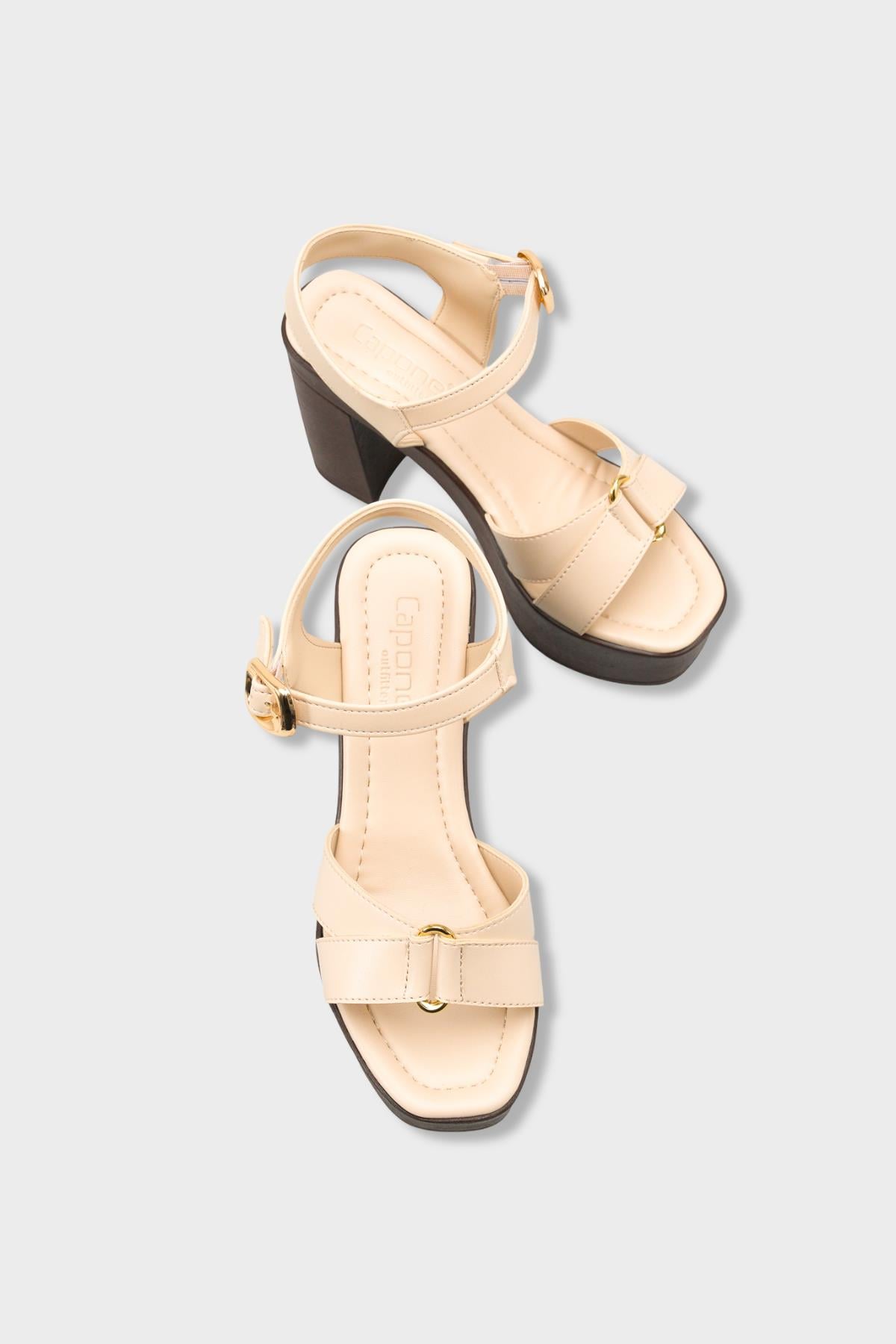 Capone Sheilah Platform Cross Band Ankle Strap Women Beige Sandal