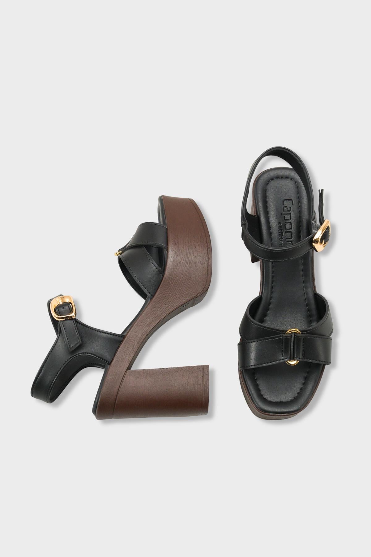 Capone Sheilah Platform Cross Band Ankle Strap Women Black Sandal