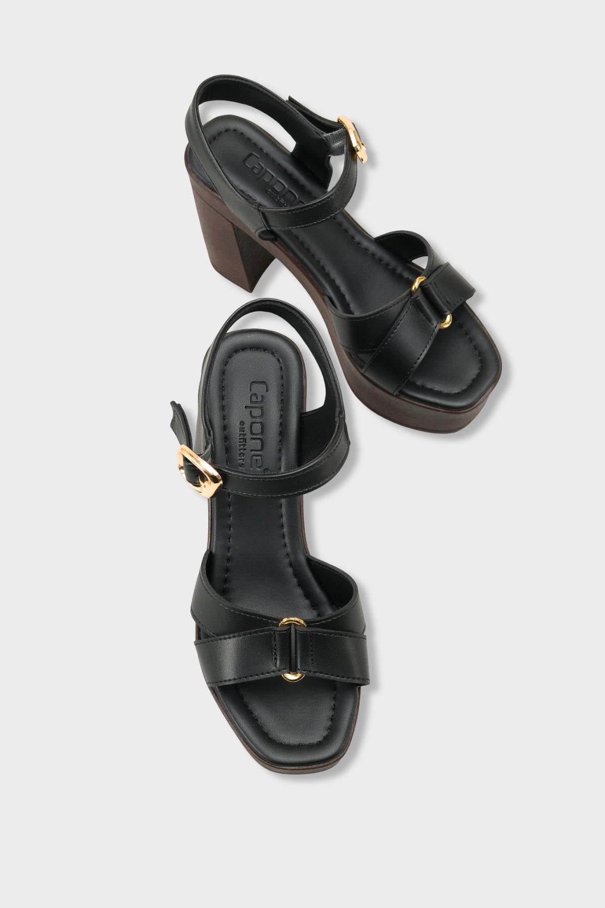 Capone Sheilah Platform Cross Band Ankle Strap Women Black Sandal