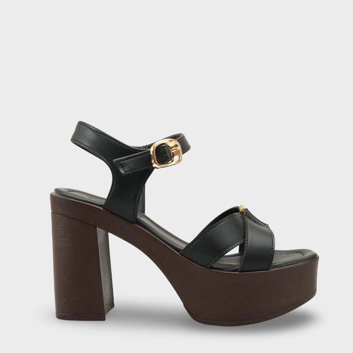 Capone Sheilah Platform Cross Band Ankle Strap Women Black Sandal