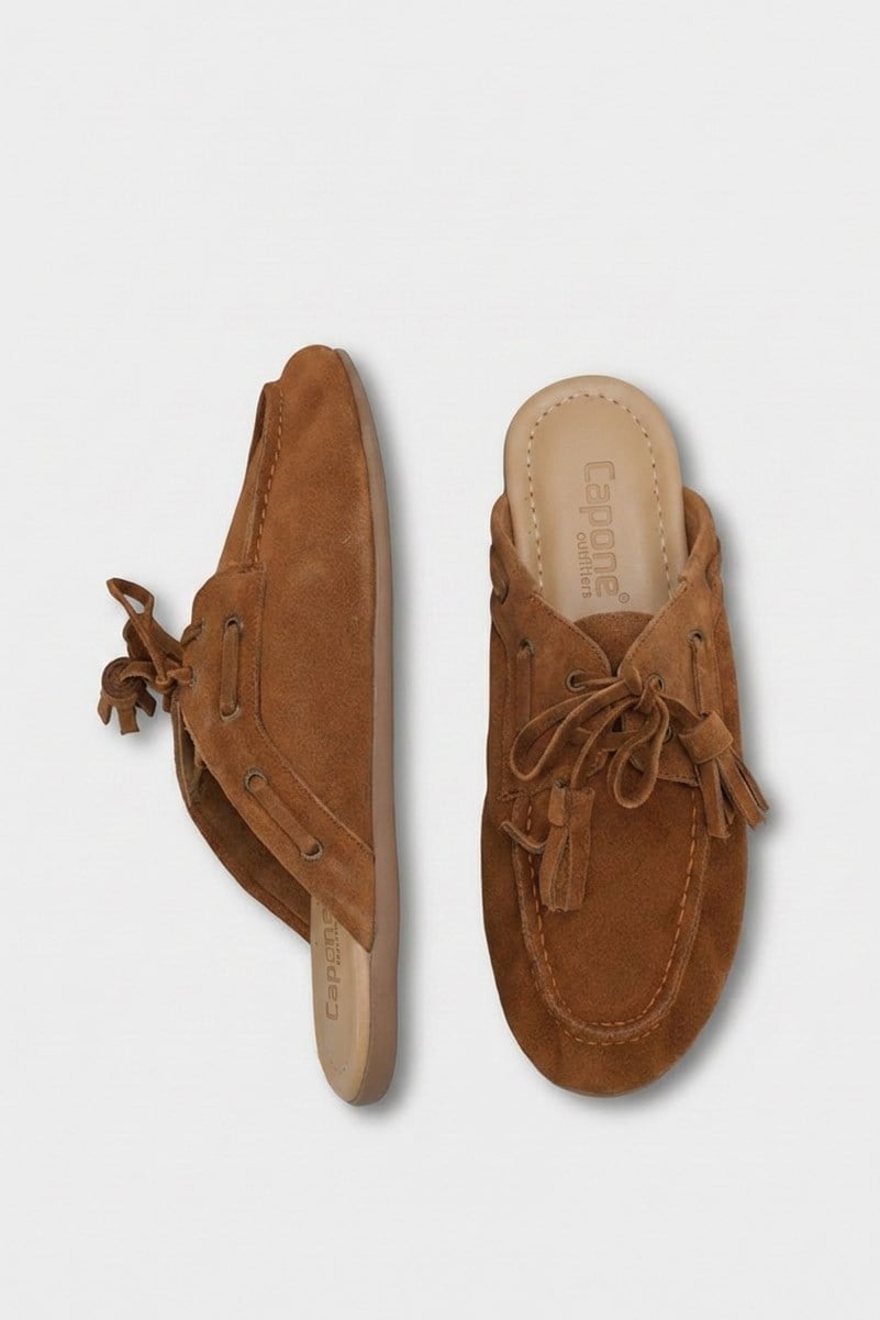 Capone Shellie Genuine Leather Suede Lace-Up Beaded Comfort Closed Toe Women Walnut Sandal