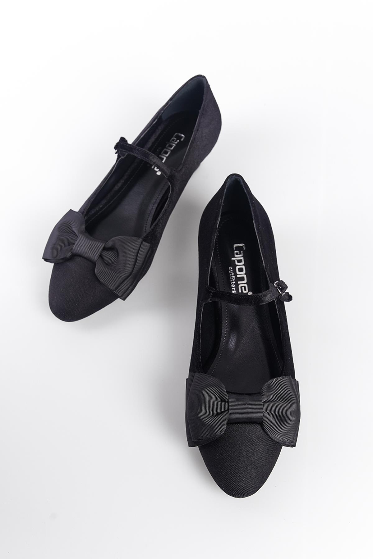 Capone Short-Heeled Velvet Women Black Shoes