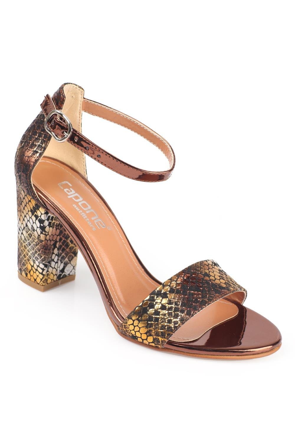 Capone Silvy Block Heel Ankle Strap Women Gold Sandals