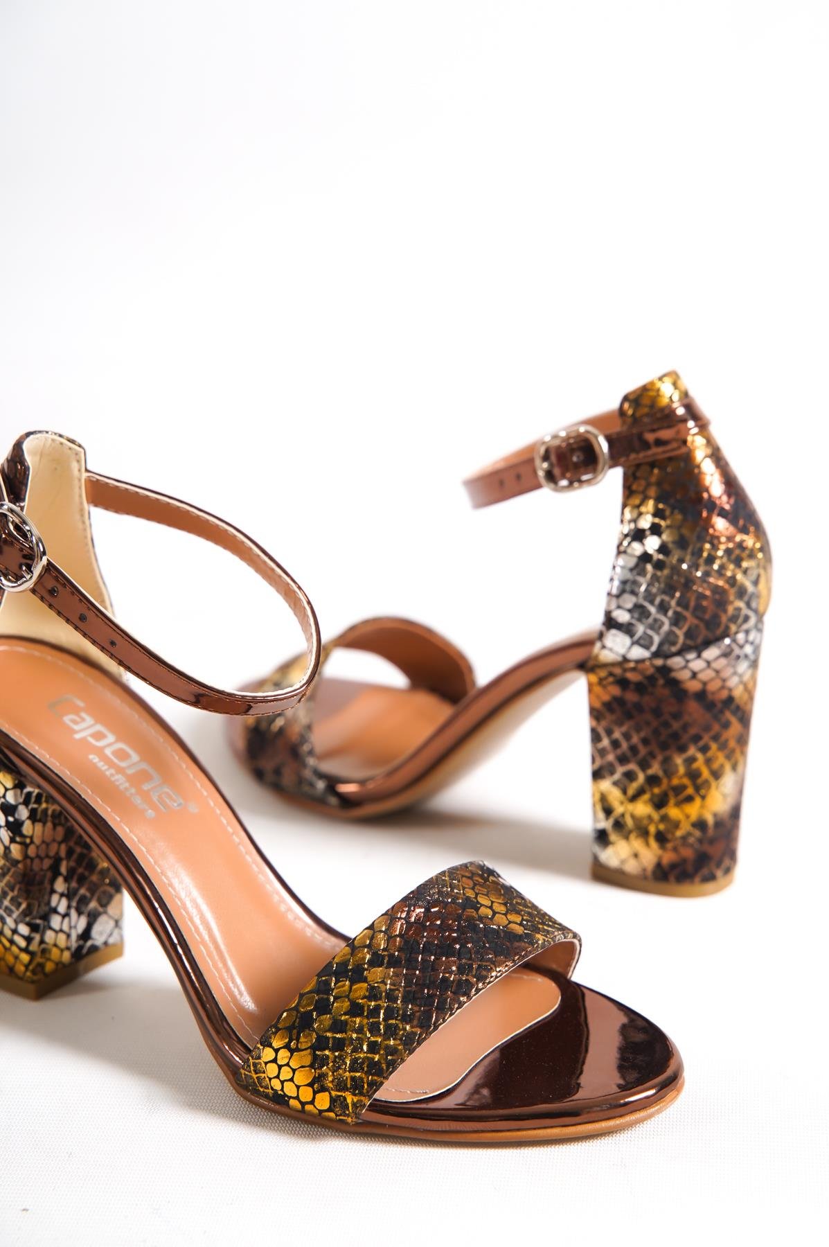 Capone Silvy Block Heel Ankle Strap Women Gold Sandals