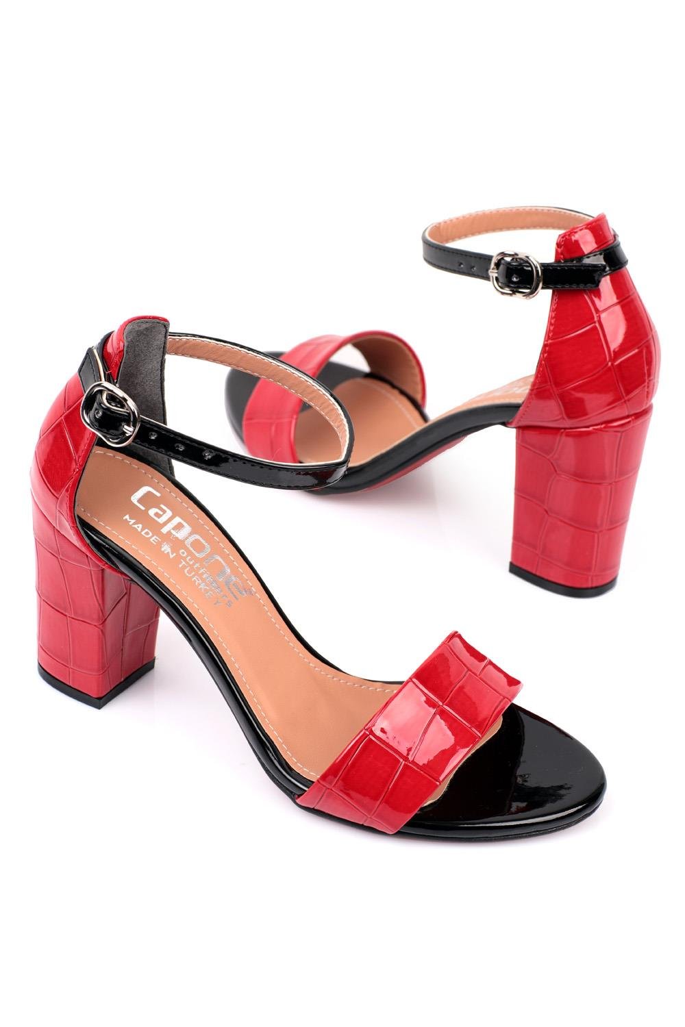 Capone Silvy Block Heel Ankle Strap Women Red Sandals