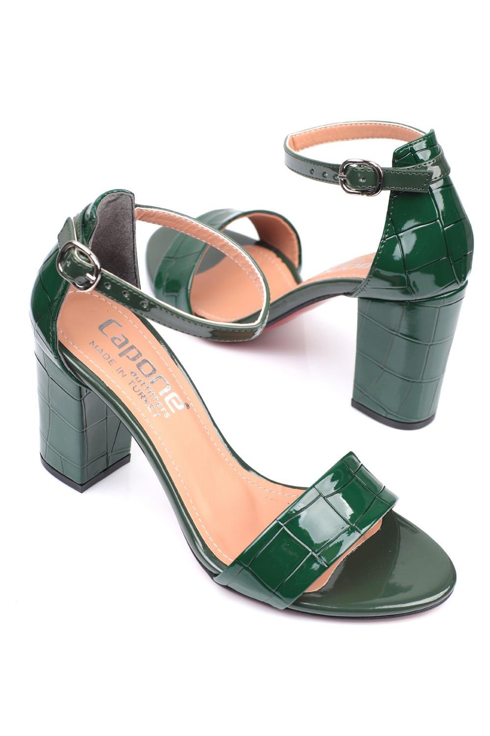 Capone Silvy Block Heel Ankle Strap Women Dark Green Sandals
