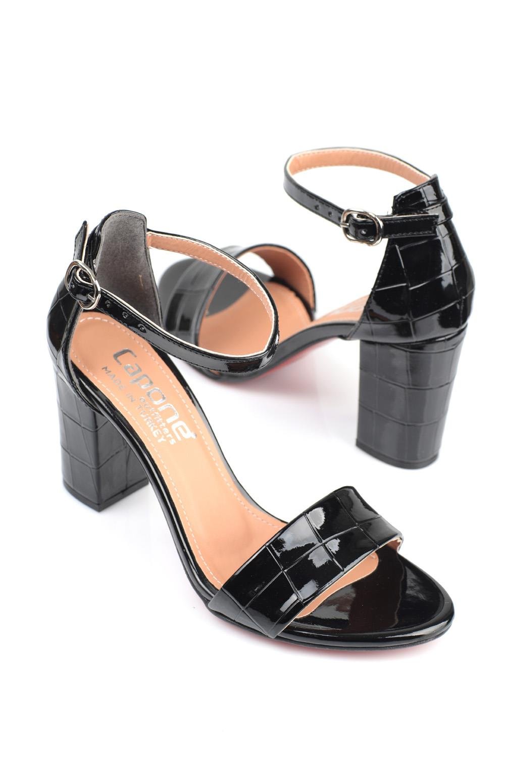 Capone Silvy Block Heel Ankle Strap Women Black Sandals