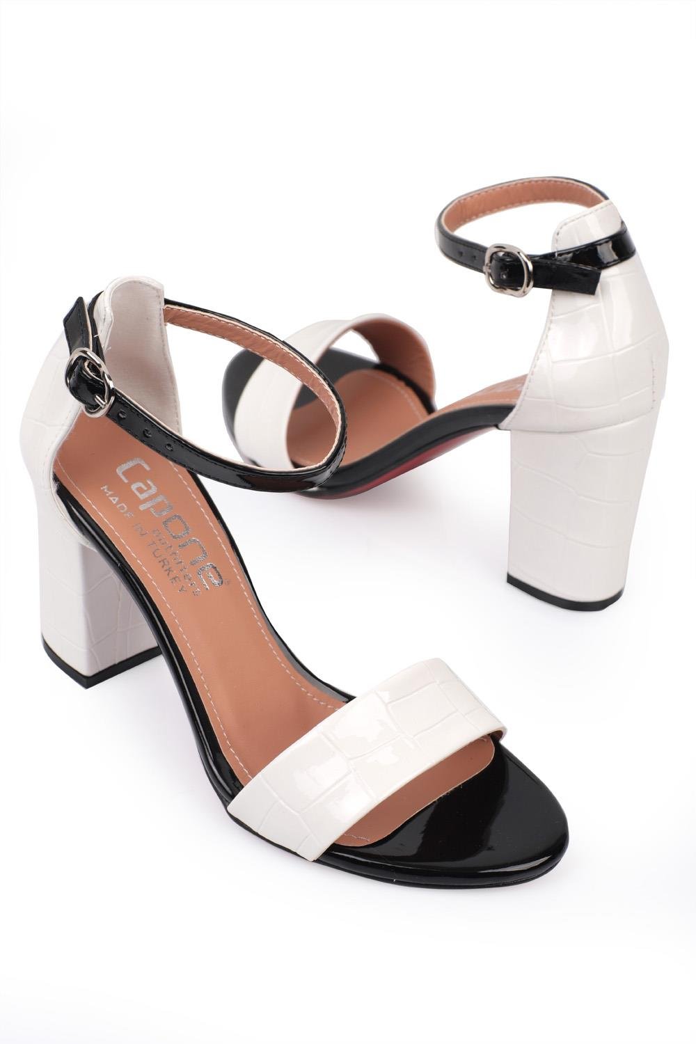 Capone Silvy Block Heel Ankle Strap Women White Sandals
