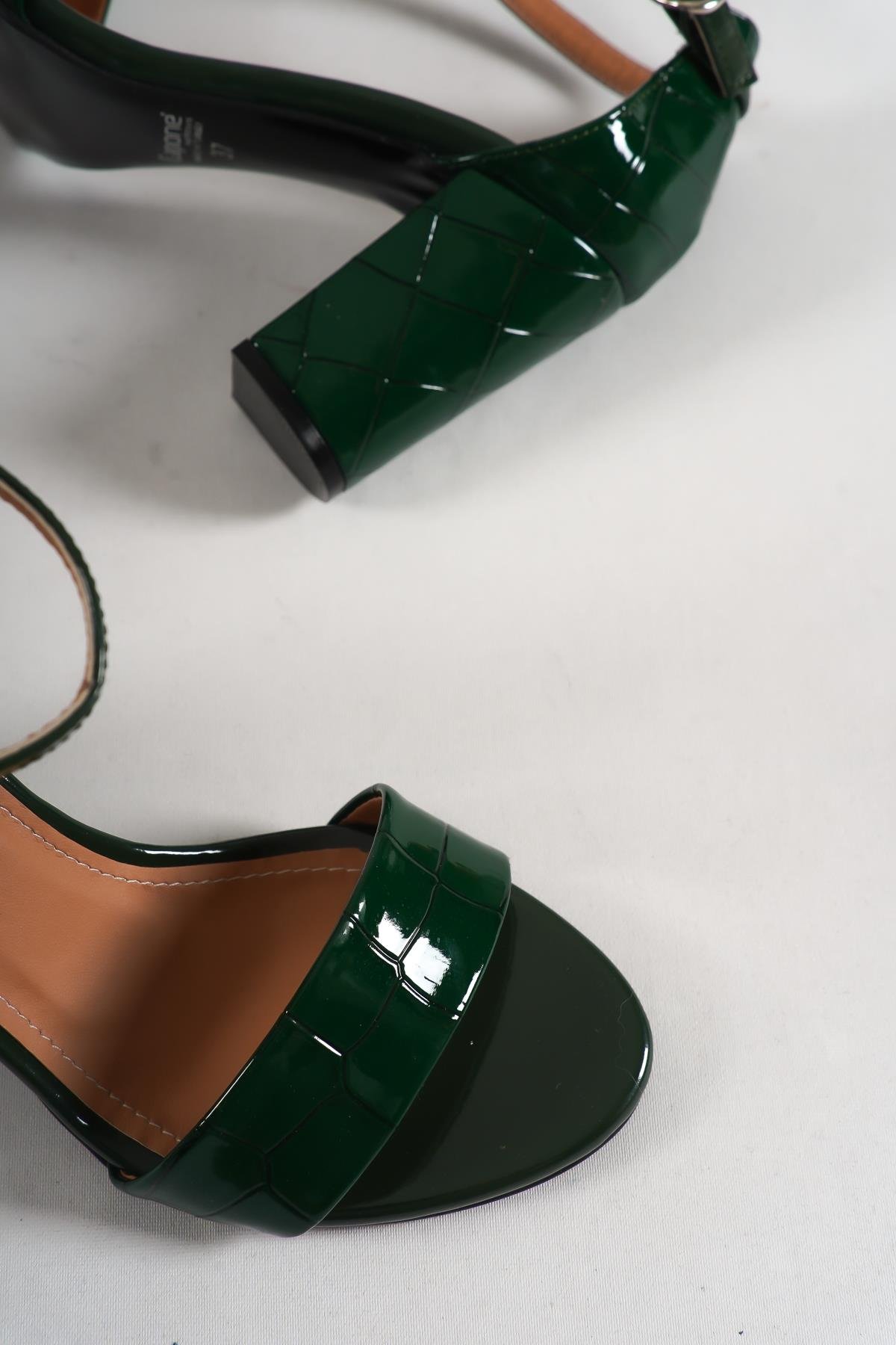 Capone Silvy Block Heel Ankle Strap Women Dark Green Sandals