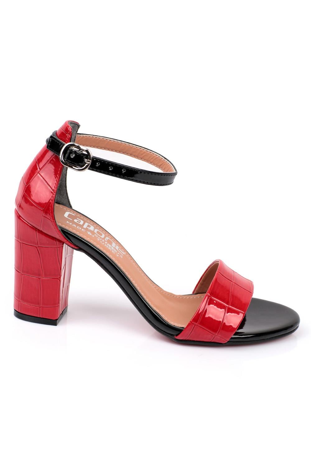 Capone Silvy Block Heel Ankle Strap Women Red Sandals