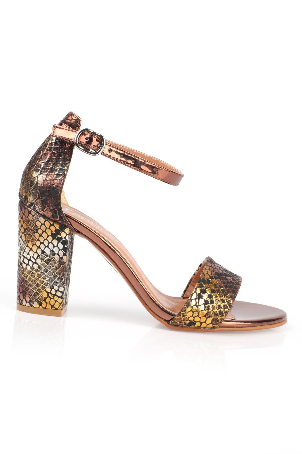 Capone Silvy Block Heel Ankle Strap Women Gold Sandals