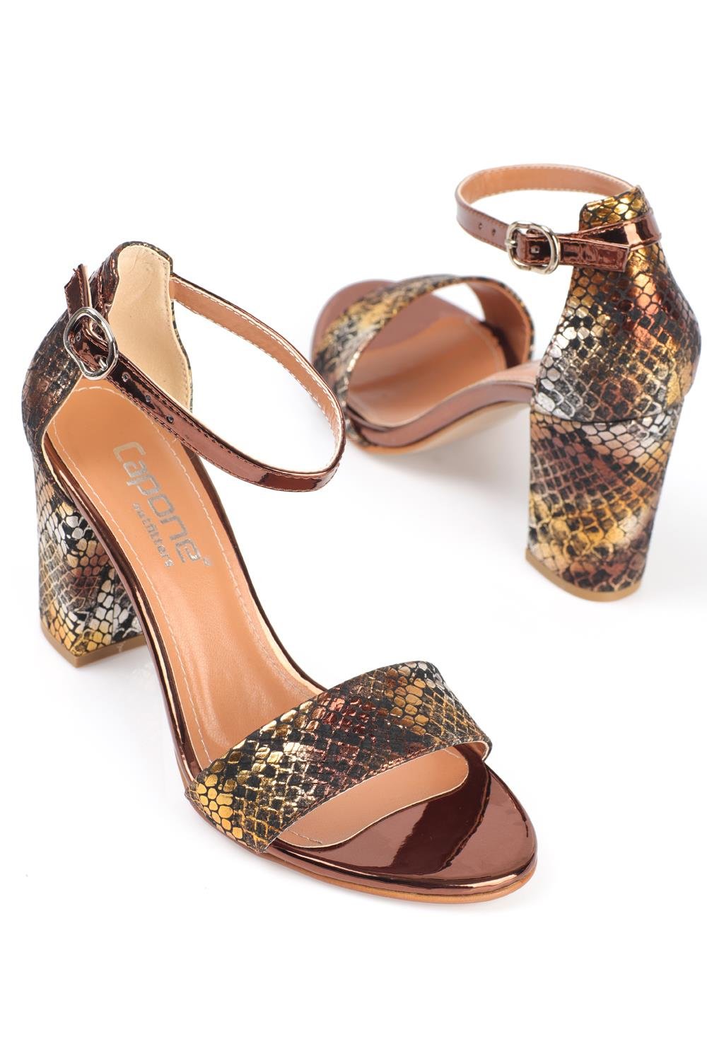 Capone Silvy Block Heel Ankle Strap Women Gold Sandals
