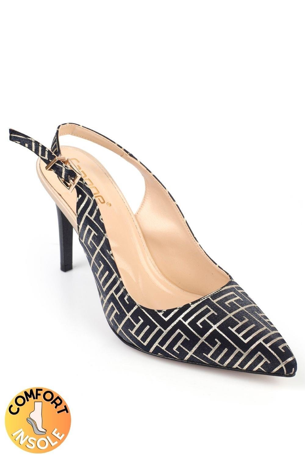 Capone Slingback Mid Heel Soft Padded Insole Women Navy Shoes