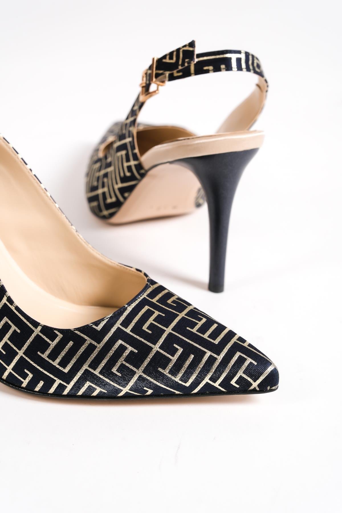 Capone Slingback Mid Heel Soft Padded Insole Women Navy Shoes
