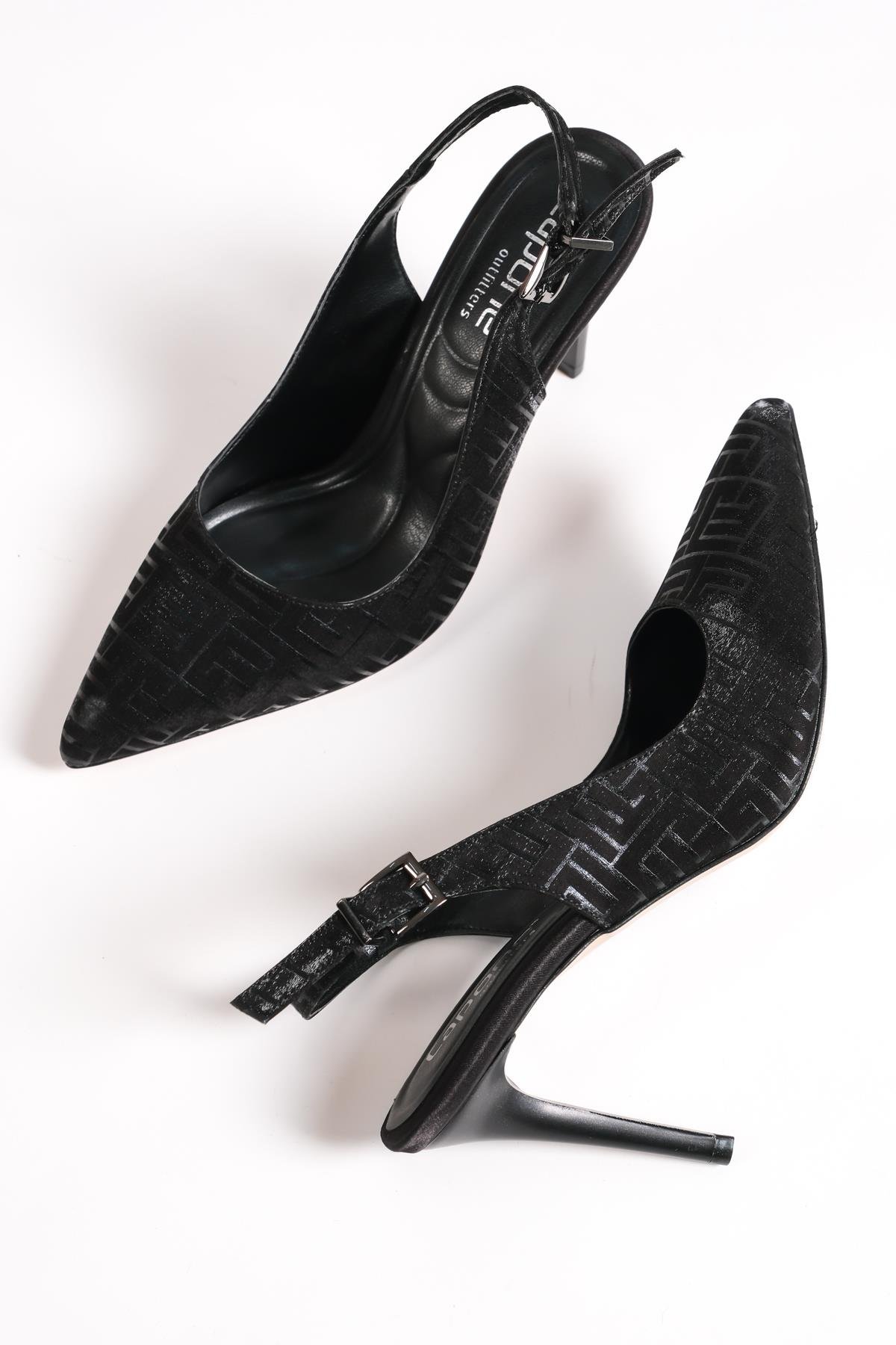 Capone Slingback Mid Heel Soft Padded Insole Women Black Shoes