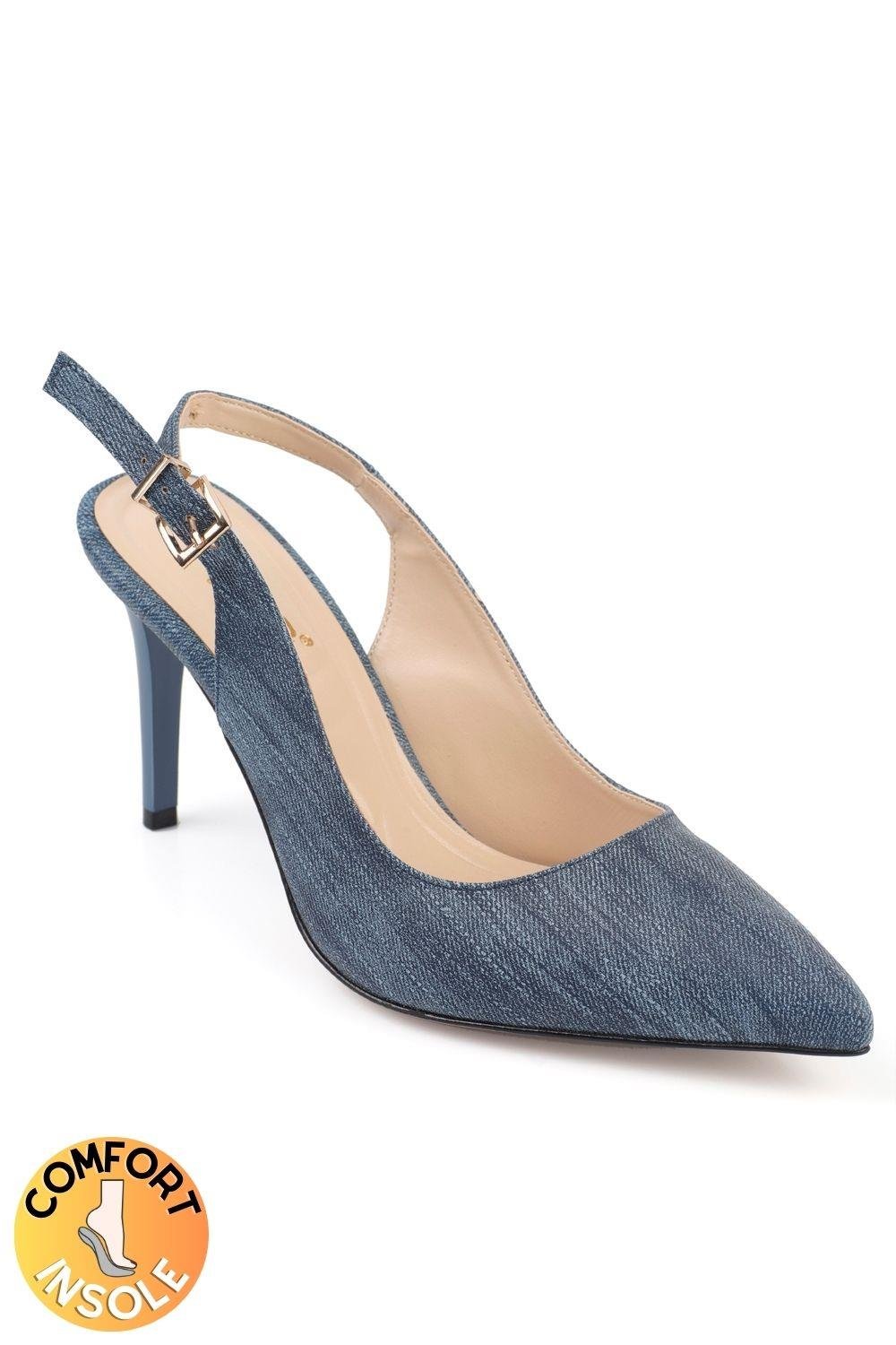 Capone Slingback Mid Heel Soft Padded Insole Women Denim Shoes