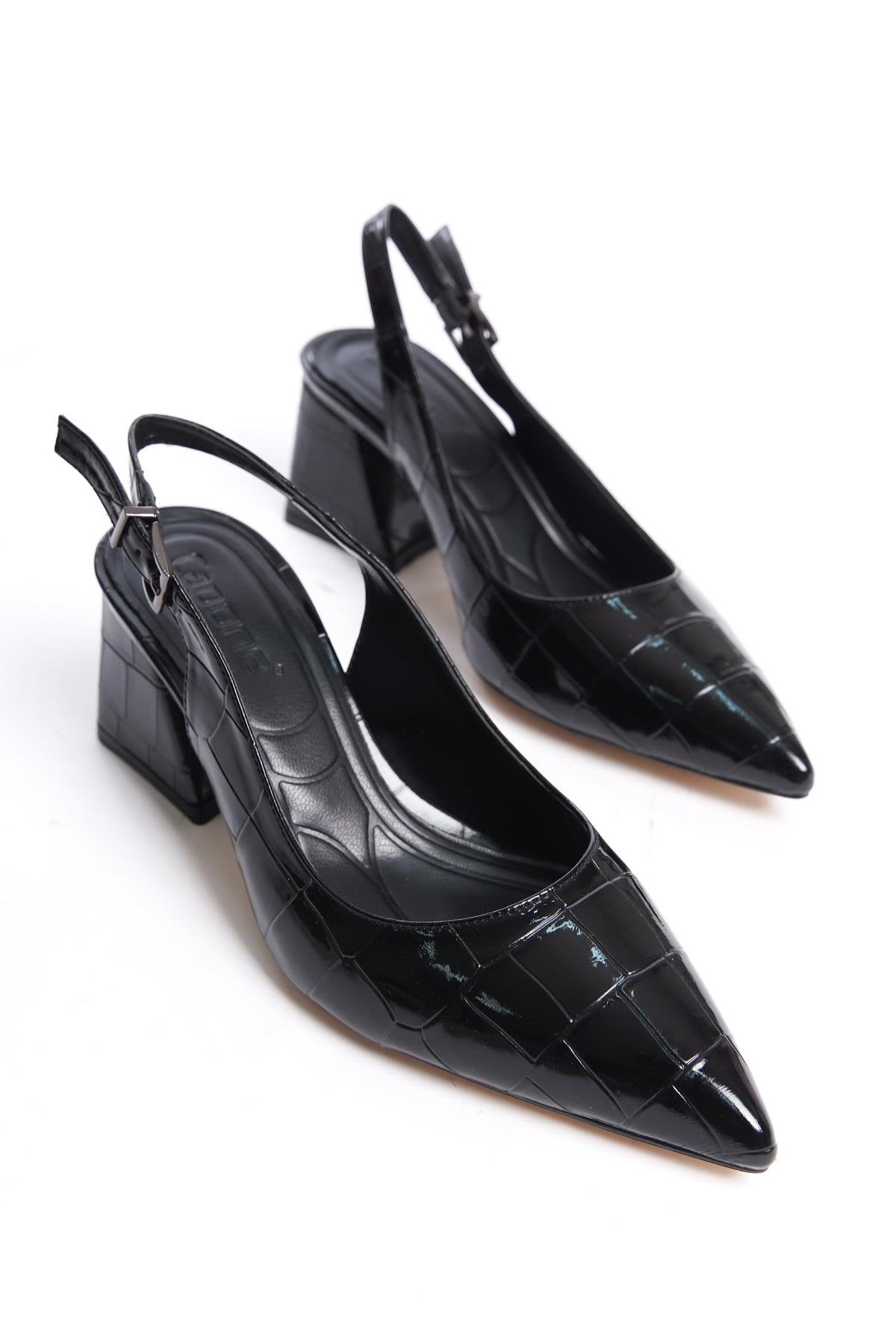 Capone Soft Padded Insole Women Black Heeled Shoes