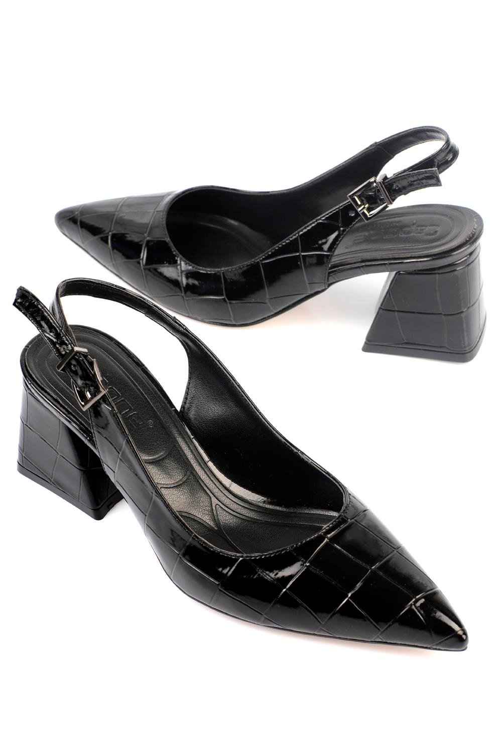 Capone Soft Padded Insole Women Black Heeled Shoes