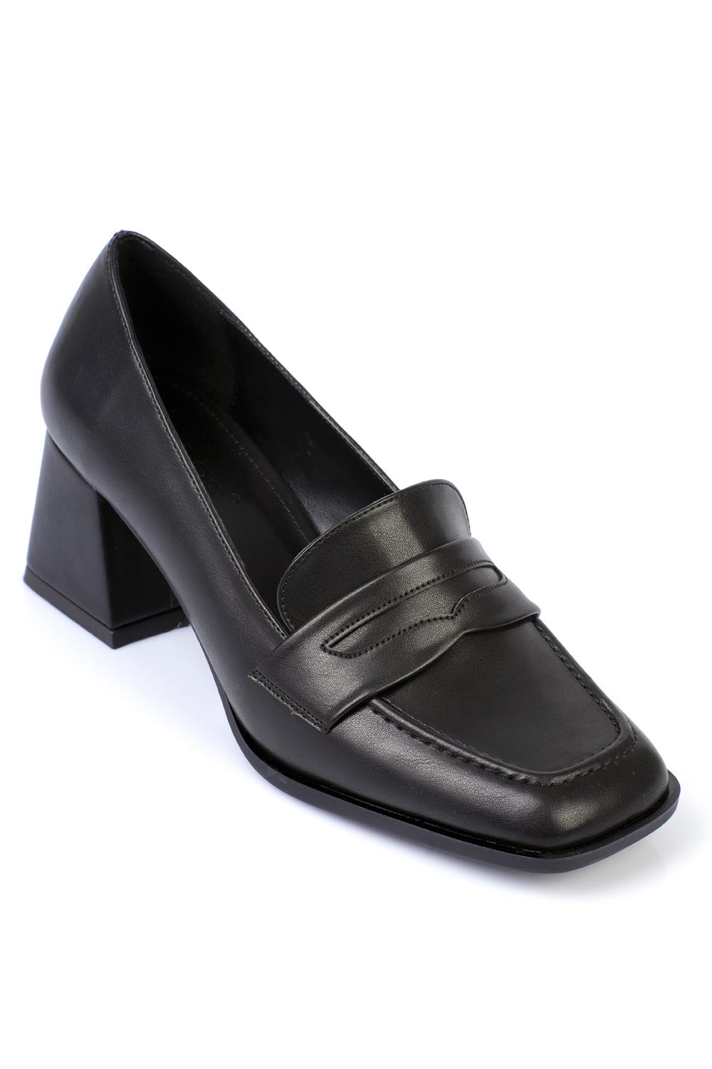 Capone Square-Toe Mid-Heeled Loafers Women Black Shoes