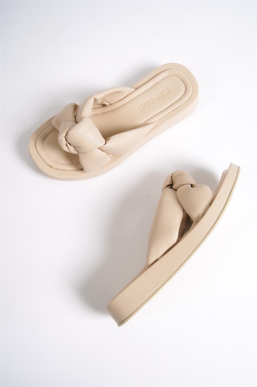 Capone Straight Heel Cross Band Soft Band Comfort Women Beige Sandals