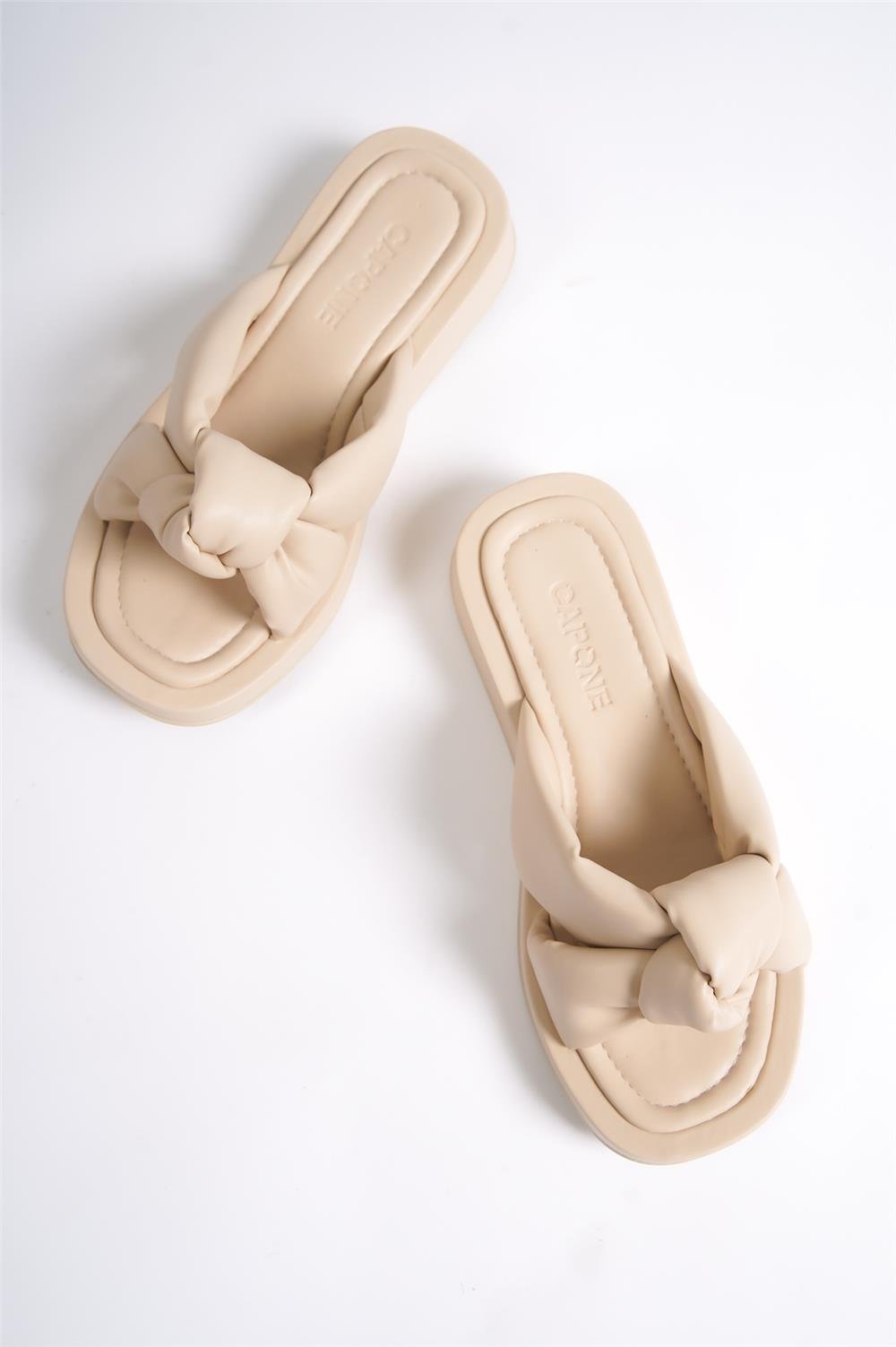 Capone Straight Heel Cross Band Soft Band Comfort Women Beige Sandals