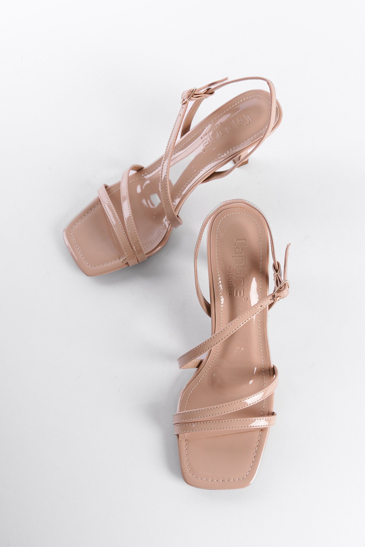Capone Strapped Mid Heeled Women Patent Beige Sandals